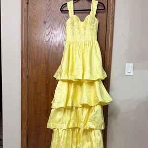Elegant Yellow Tiered Prom Dress